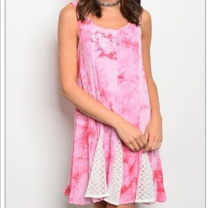 Womens Pretty Little Pink Mini Tie-Dye Shift Dress Casual Summer Party Dress NWT